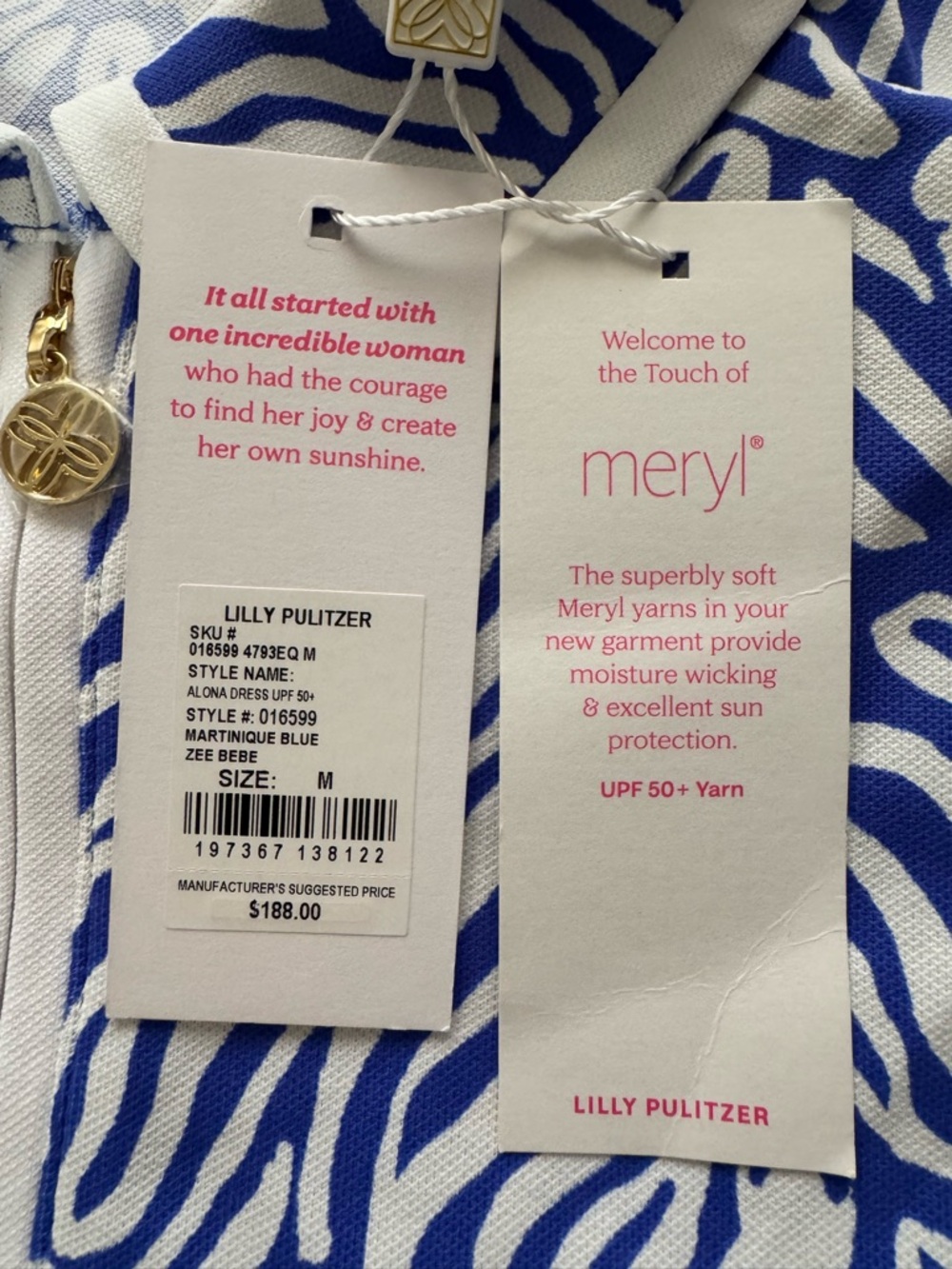 🆕 Lilly Pulitzer Luxletic Alona Dress Martinique Blue White UPF 50+ Medium - Picture 8 of 13